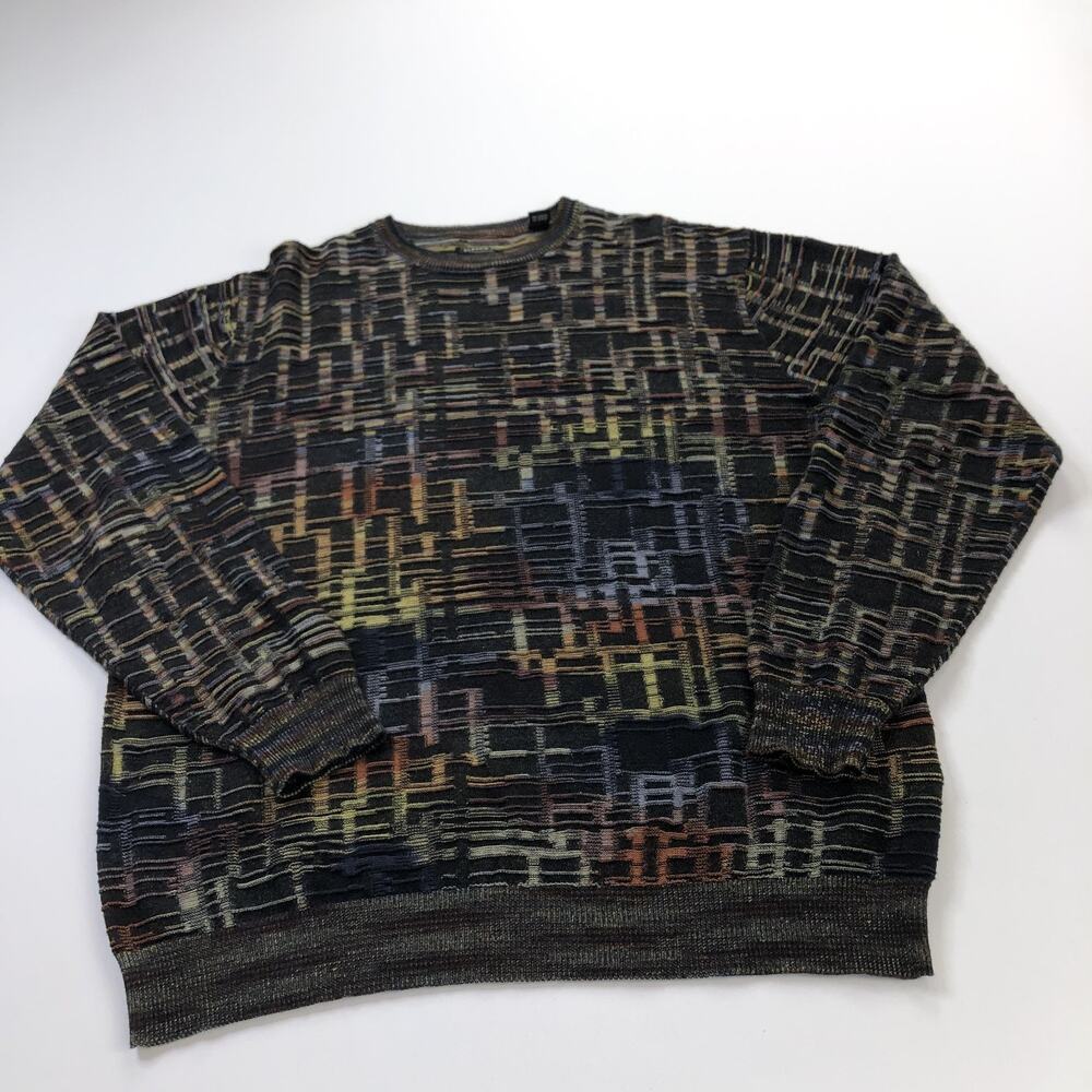 Jhane Barnes Medium Cotton Viscose Mens Polo Sweater Abstract Disco Retro Artsy